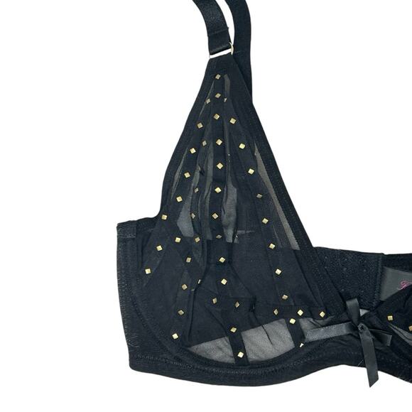 Frederick’s of Hollywood Rozlyn Mesh & Stud Black Underwire Bra Size 32DD NWT - Picture 3 of 6